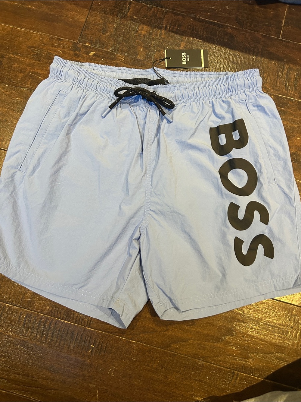 BOSS Light Blue Swim Trunks with Black Logo men’s XL